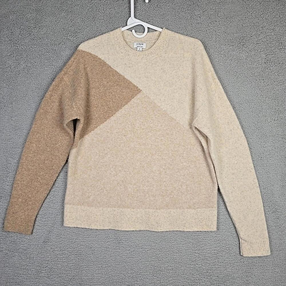 J. CREW Extra Soft Colorblock Mockneck Size Medium Sweater Tan/Beige
